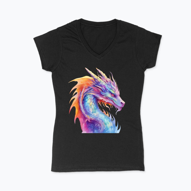 Koszulka damska V-neck - Kolorowy smok