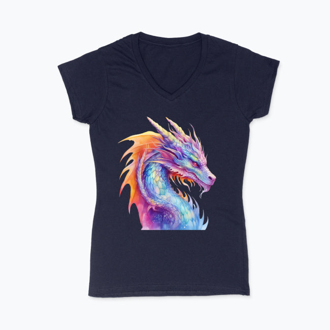 Koszulka damska V-neck - Kolorowy smok