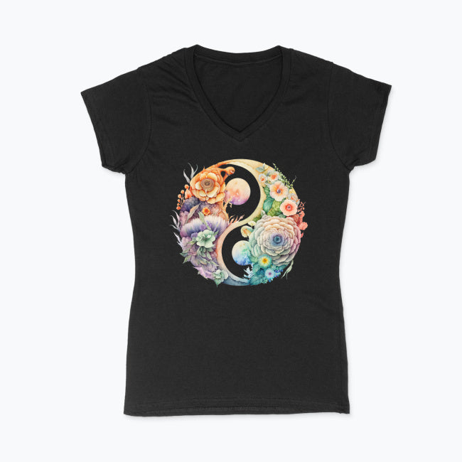 Koszulka damska V-neck - Kwiatowy Yin Yang