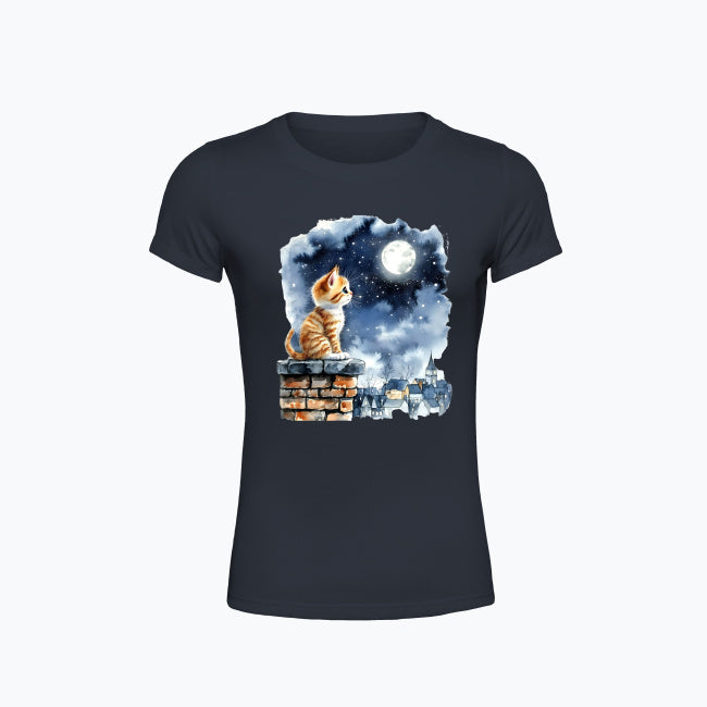 T-shirt damski z nadrukiem - Kotek na kominie