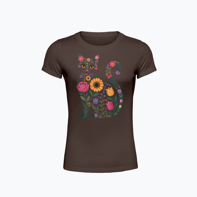 T-shirt damski z nadrukiem - Kwiatowy kot