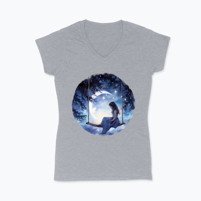 Koszulka damska V-neck - Księżycowa huśtawka