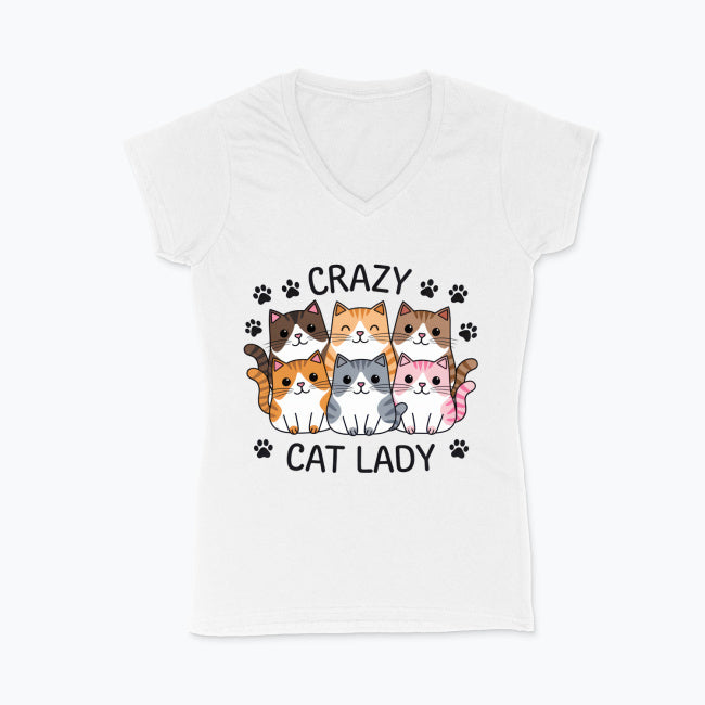 Koszulka damska V-neck - Crazy cat lady