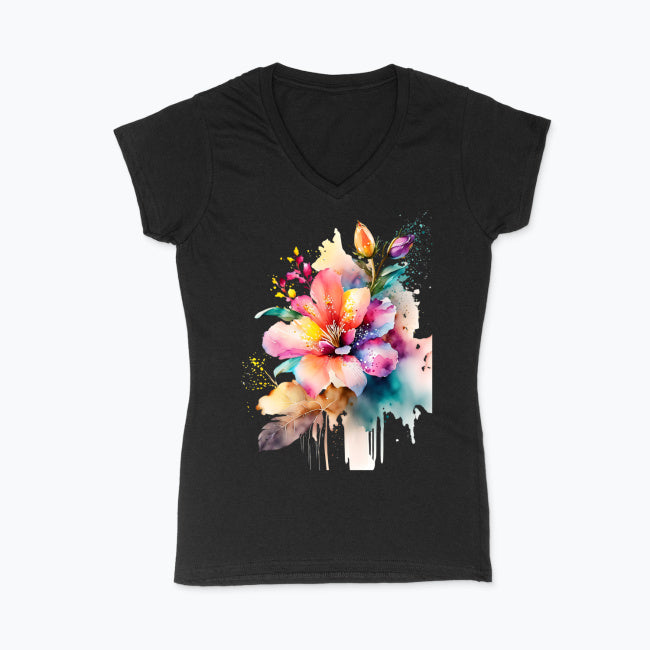 Koszulka damska V-neck - Kolorowy kwiat