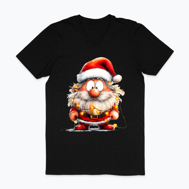 Męska koszulka V-neck z nadrukiem - Przystrojony Mikołaj