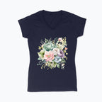 Koszulka damska V-neck - Pastelowe kwiaty