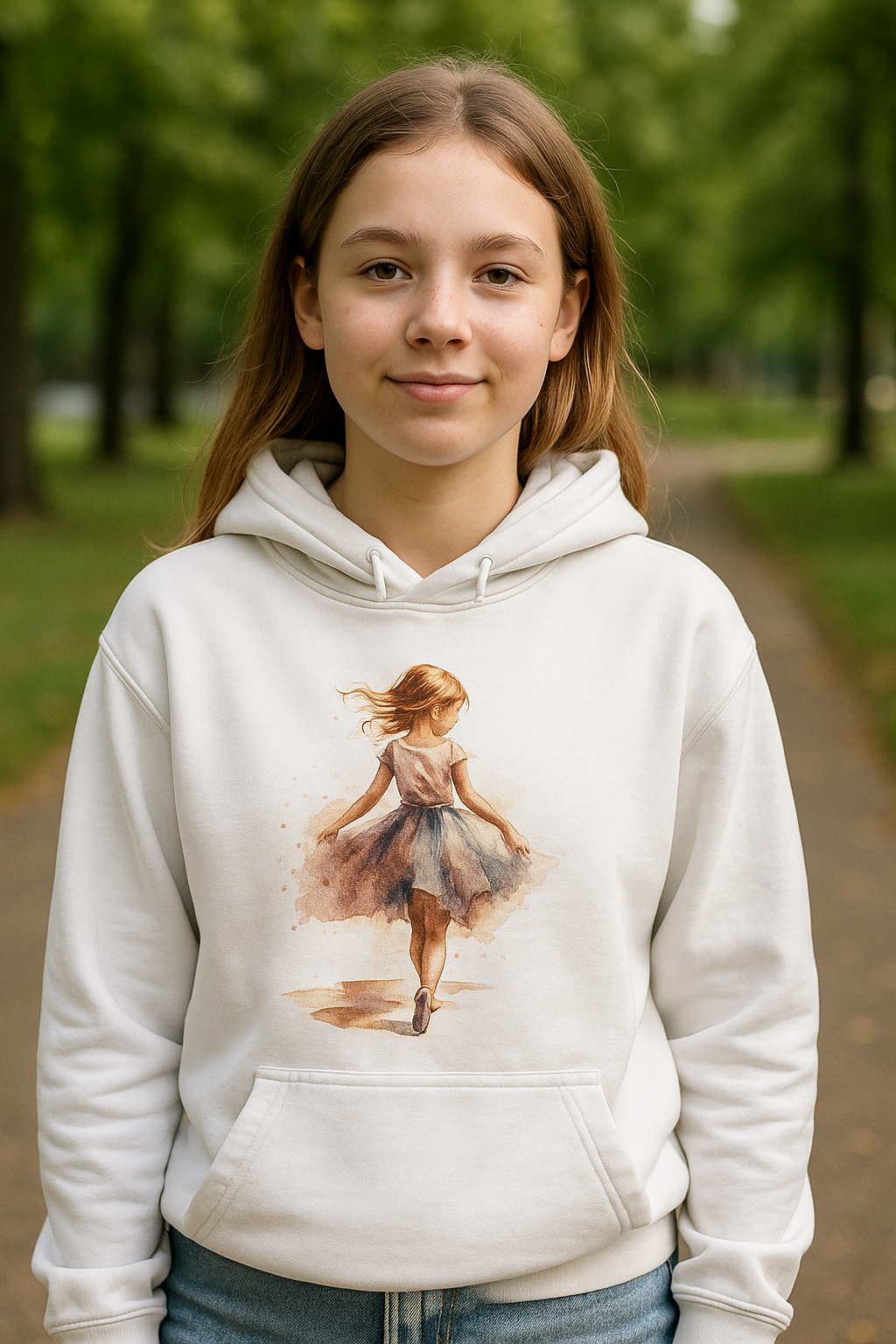 Bluza dziecięca z kapturem z nadrukiem haftu - Mała baletnica