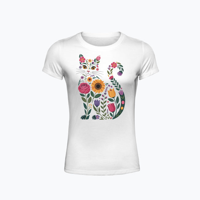 T-shirt damski z nadrukiem - Kwiatowy kot