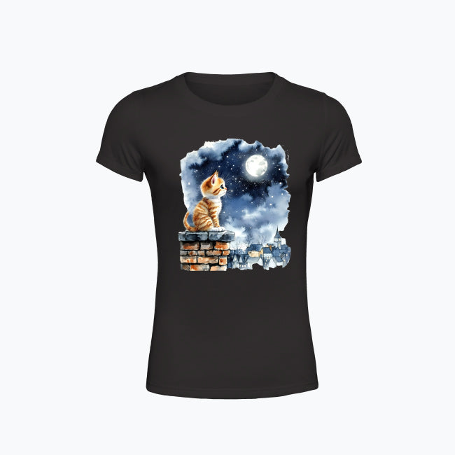 T-shirt damski z nadrukiem - Kotek na kominie