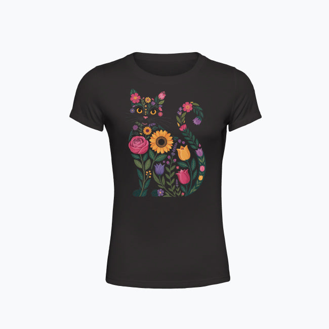 T-shirt damski z nadrukiem - Kwiatowy kot