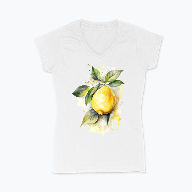 Koszulka damska V-neck - Cytryna na gałązce