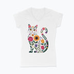Koszulka damska V-neck - Kwiatowy kot