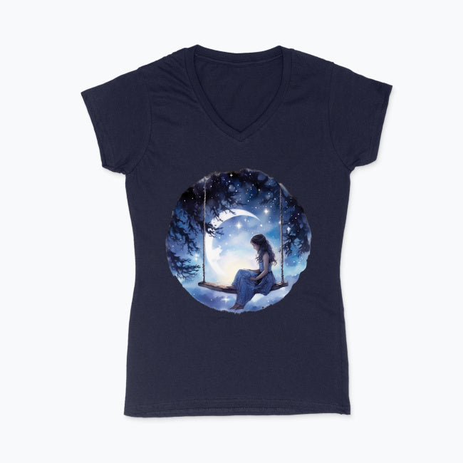 Koszulka damska V-neck - Księżycowa huśtawka
