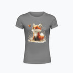 T-shirt damski z nadrukiem haftu - Lisek z motylkiem