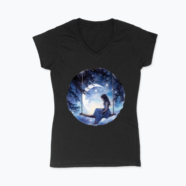 Koszulka damska V-neck - Księżycowa huśtawka