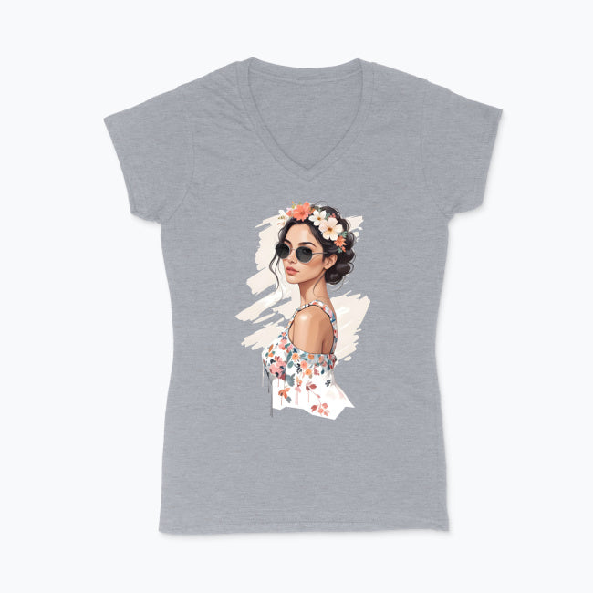 Koszulka damska V-neck - Kobieta z wiankiem