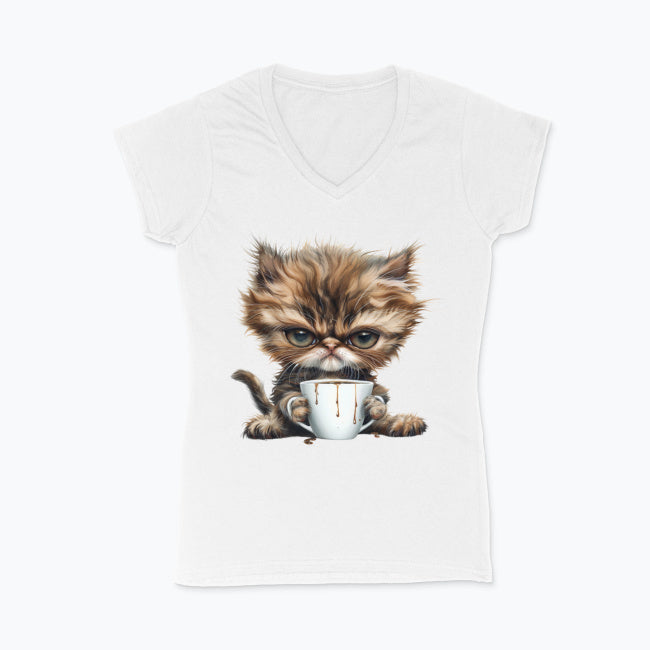 Koszulka damska V-neck - Pan Mruczek Kawosz