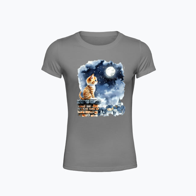 T-shirt damski z nadrukiem - Kotek na kominie