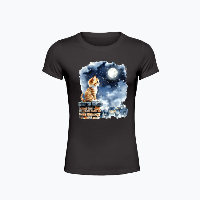 T-shirt damski z nadrukiem - Kotek na kominie