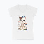 Koszulka damska V-neck - Haftujący kotek