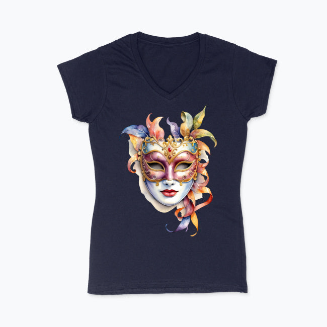 T-shirt damski V-neck - Maska karnawałowa