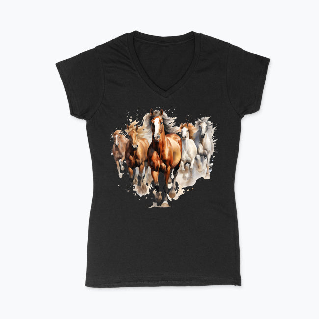 Koszulka damska V-neck - Konie w galopie