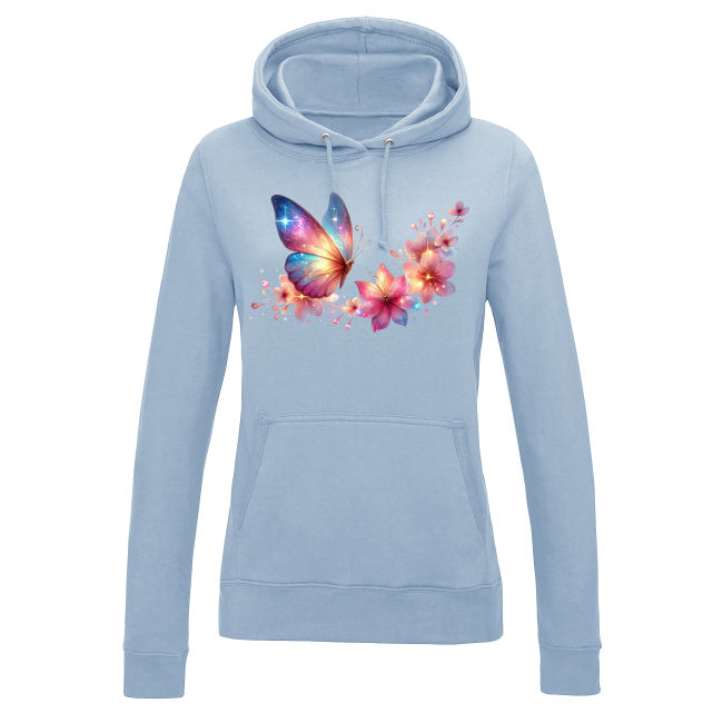Damska bluza z kapturem - Motyl z kwiatami