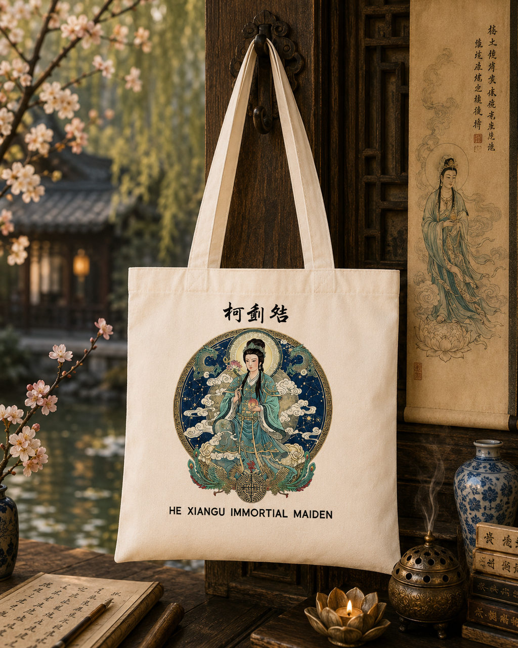 Torba bawełniana z nadrukiem - Mitologia japońska - He Xiangu