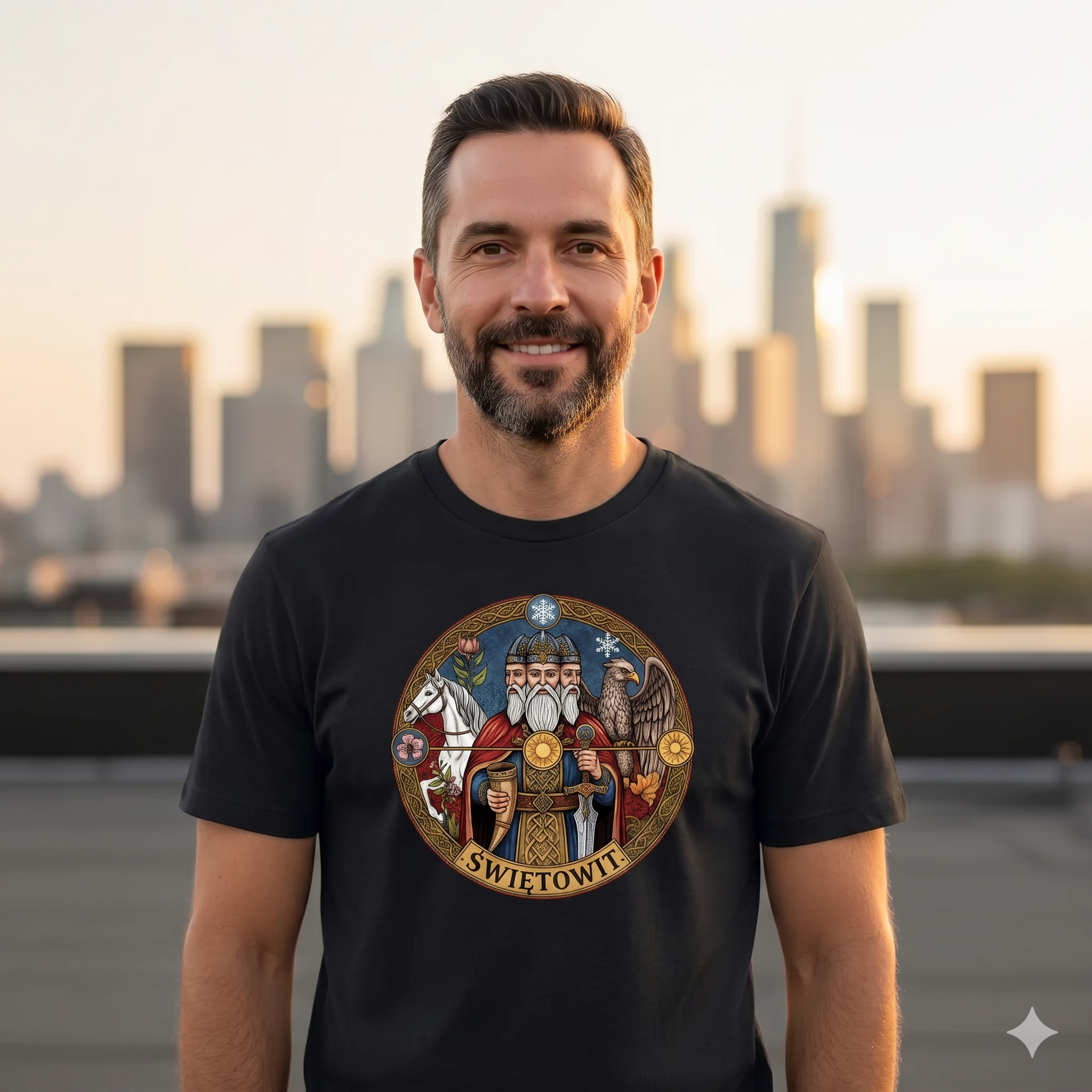 T-shirt męski z nadrukiem -  Świętowit - Mitologia słowiańska
