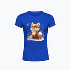 T-shirt damski z nadrukiem haftu - Lisek z motylkiem