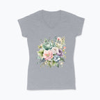 Koszulka damska V-neck - Pastelowe kwiaty
