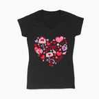 Koszulka damska V-neck z nadrukiem haftu - Serce Love