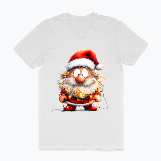 Męska koszulka V-neck z nadrukiem - Przystrojony Mikołaj
