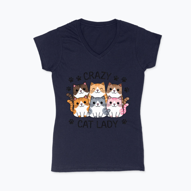 Koszulka damska V-neck - Crazy cat lady