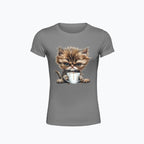 T-shirt damska z nadrukiem - Pan Mruczek Kawosz