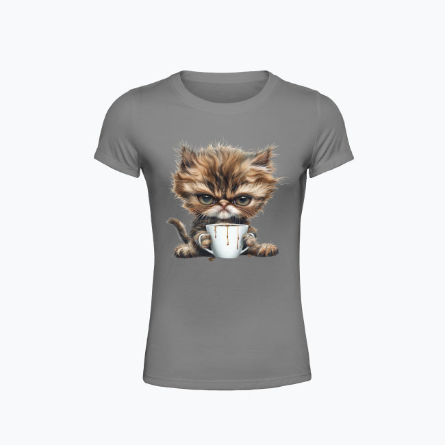 T-shirt damska z nadrukiem - Pan Mruczek Kawosz