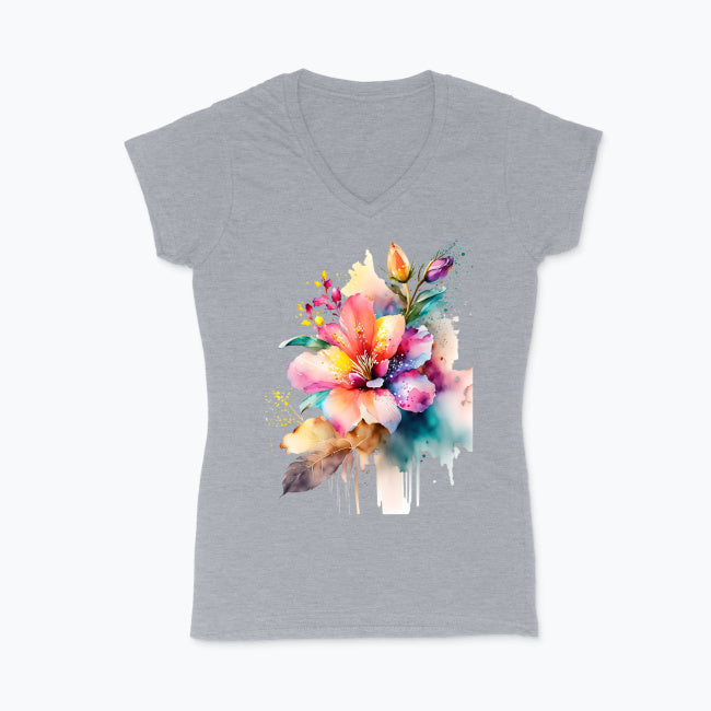 Koszulka damska V-neck - Kolorowy kwiat