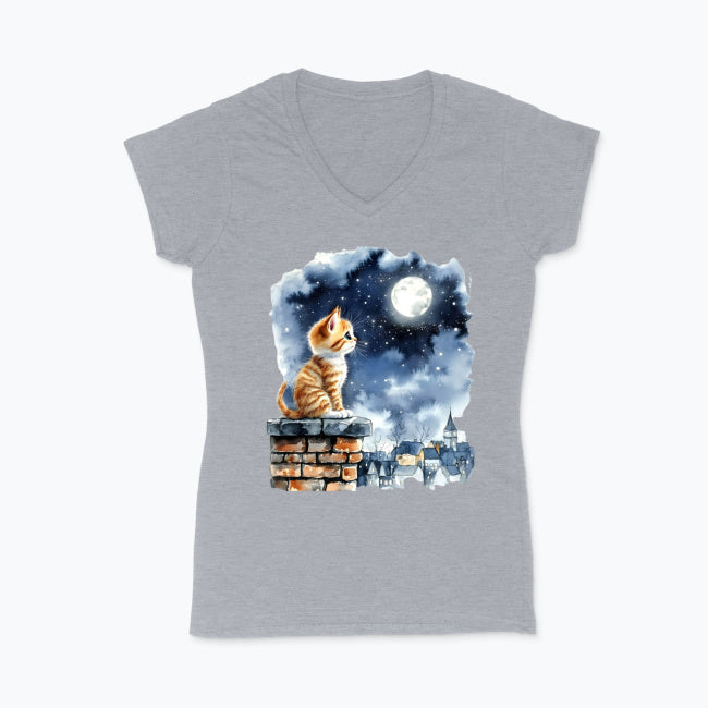 T-shirt damski V-neck - Kotek na kominie