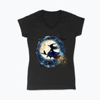 T-shirt damski V-neck - Czarownica i księżyc