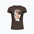 T-shirt damski z nadrukiem - Kobieta z wiankiem