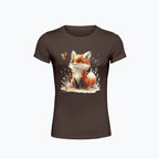 T-shirt damski z nadrukiem haftu - Lisek z motylkiem