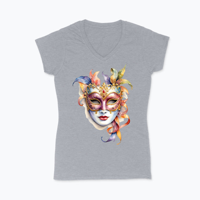 T-shirt damski V-neck - Maska karnawałowa
