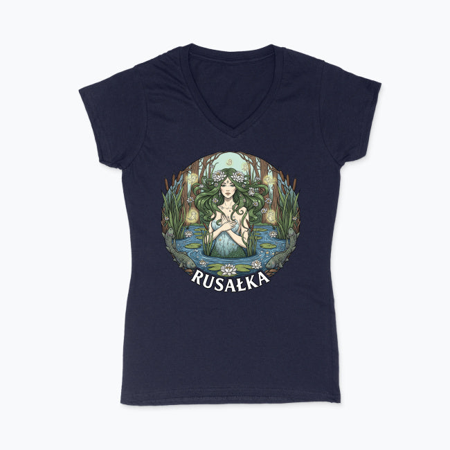 Koszulka damska V-neck z nadrukiem - Rusałka - Mitologia słowiańska