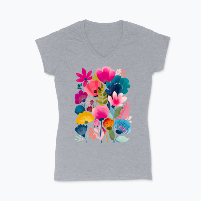 Koszulka damska V-neck - Kolorowe kwiaty