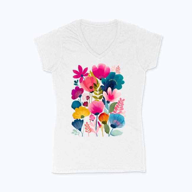 Koszulka damska V-neck - Kolorowe kwiaty