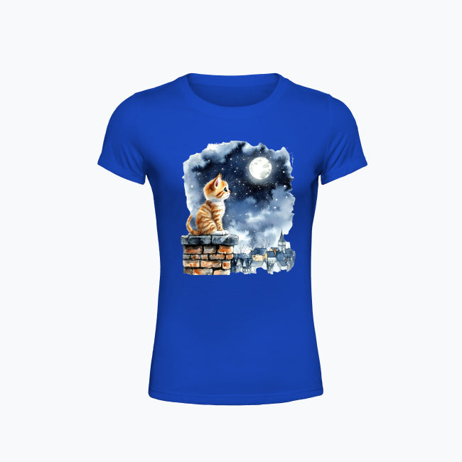 T-shirt damski z nadrukiem - Kotek na kominie