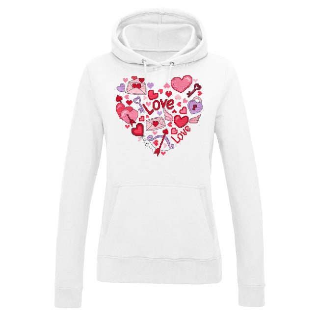 Damska bluza z kapturem z nadrukiem haftu - Serce Love