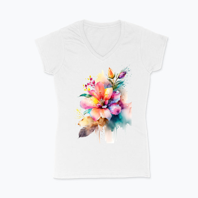 Koszulka damska V-neck - Kolorowy kwiat