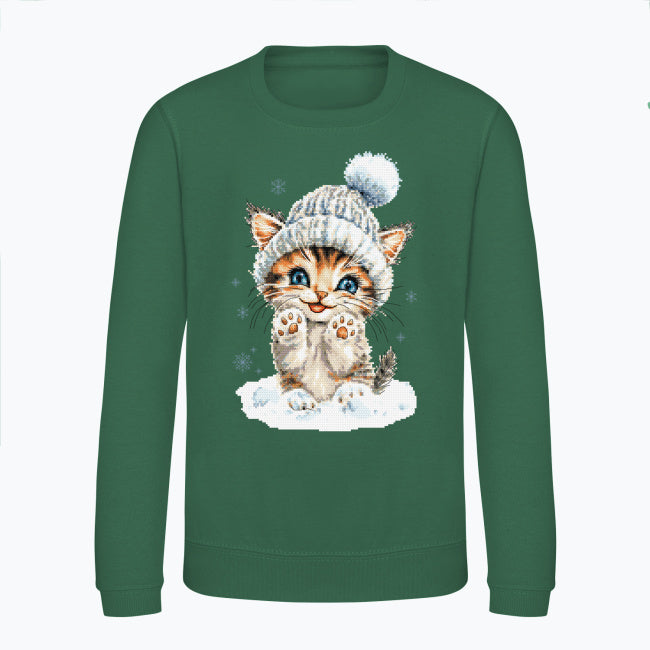 Bluza dziecięca z nadrukiem haftu - Zimowy kotek