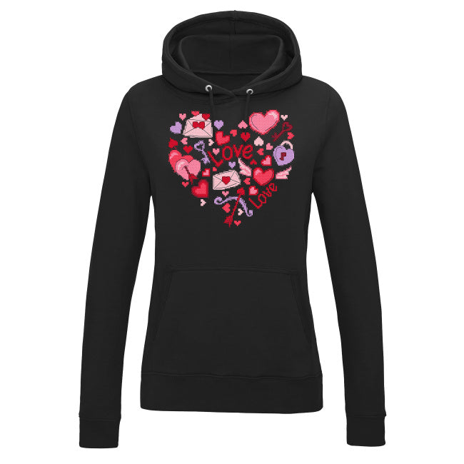 Damska bluza z kapturem z nadrukiem haftu - Serce Love